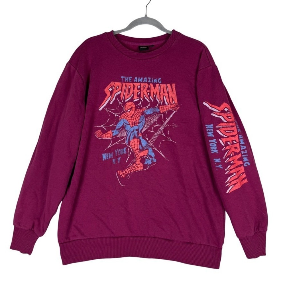Marvel Sweatshirt Mens Large Pink The Amazing Spider Man Graphic Cotton Fleece
